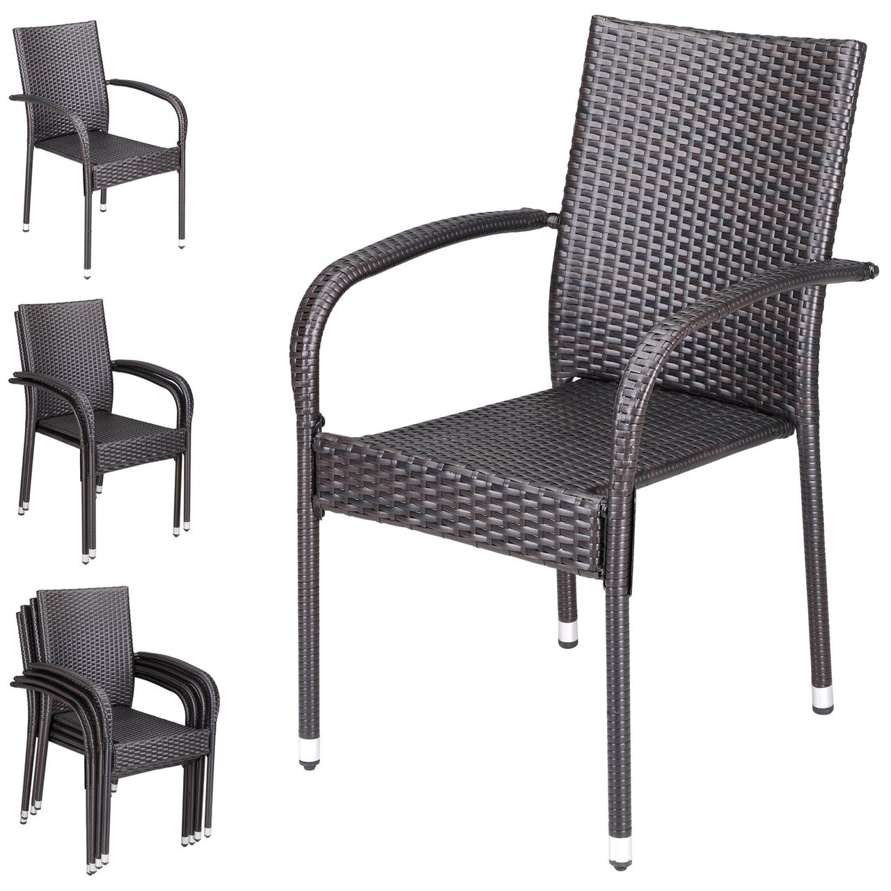 Casaria Polyrattan Stapelstuhl Comfort 4er-Set Braun
