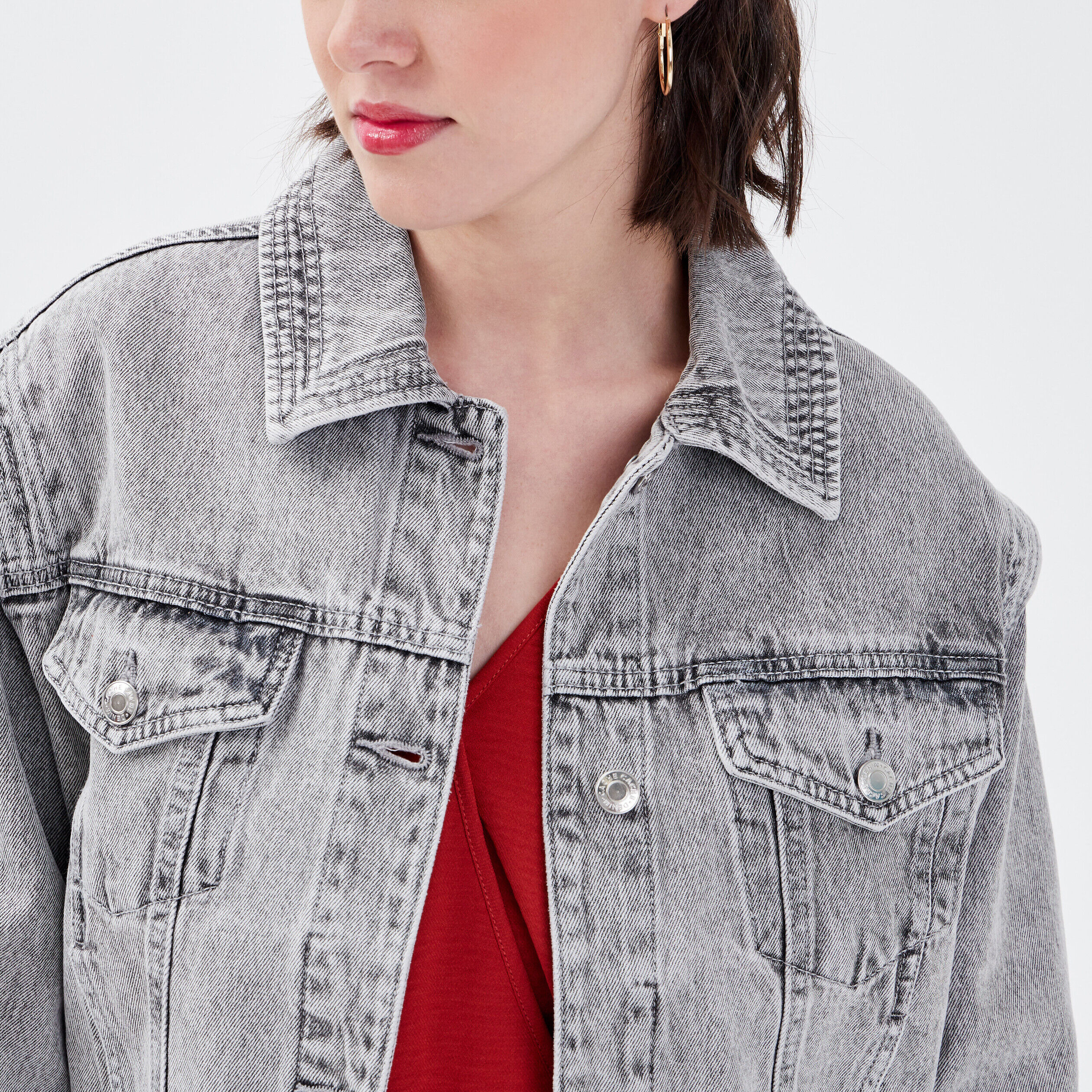 Veste droite en jean denim snow gris femme | Cache Cache
