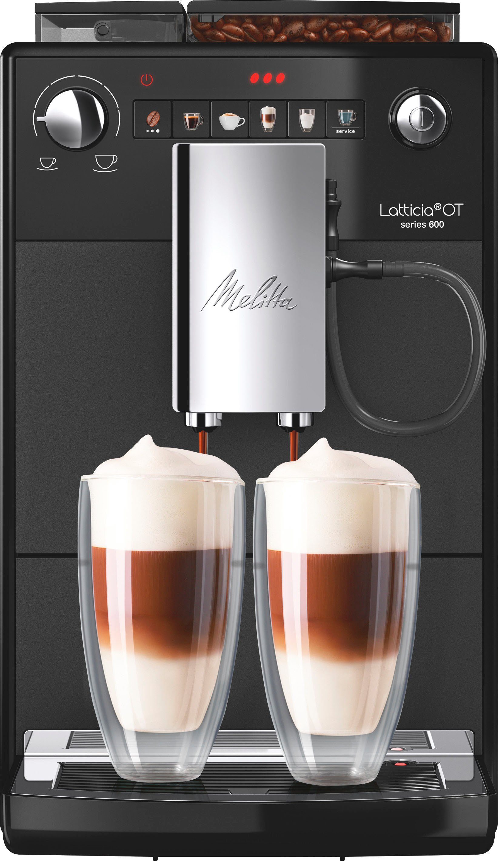 Melitta Kaffeevollautomat Latticia® One Touch F300-100, schwarz, kompakt, aber XL Wassertank & XL Bohnenbehälter