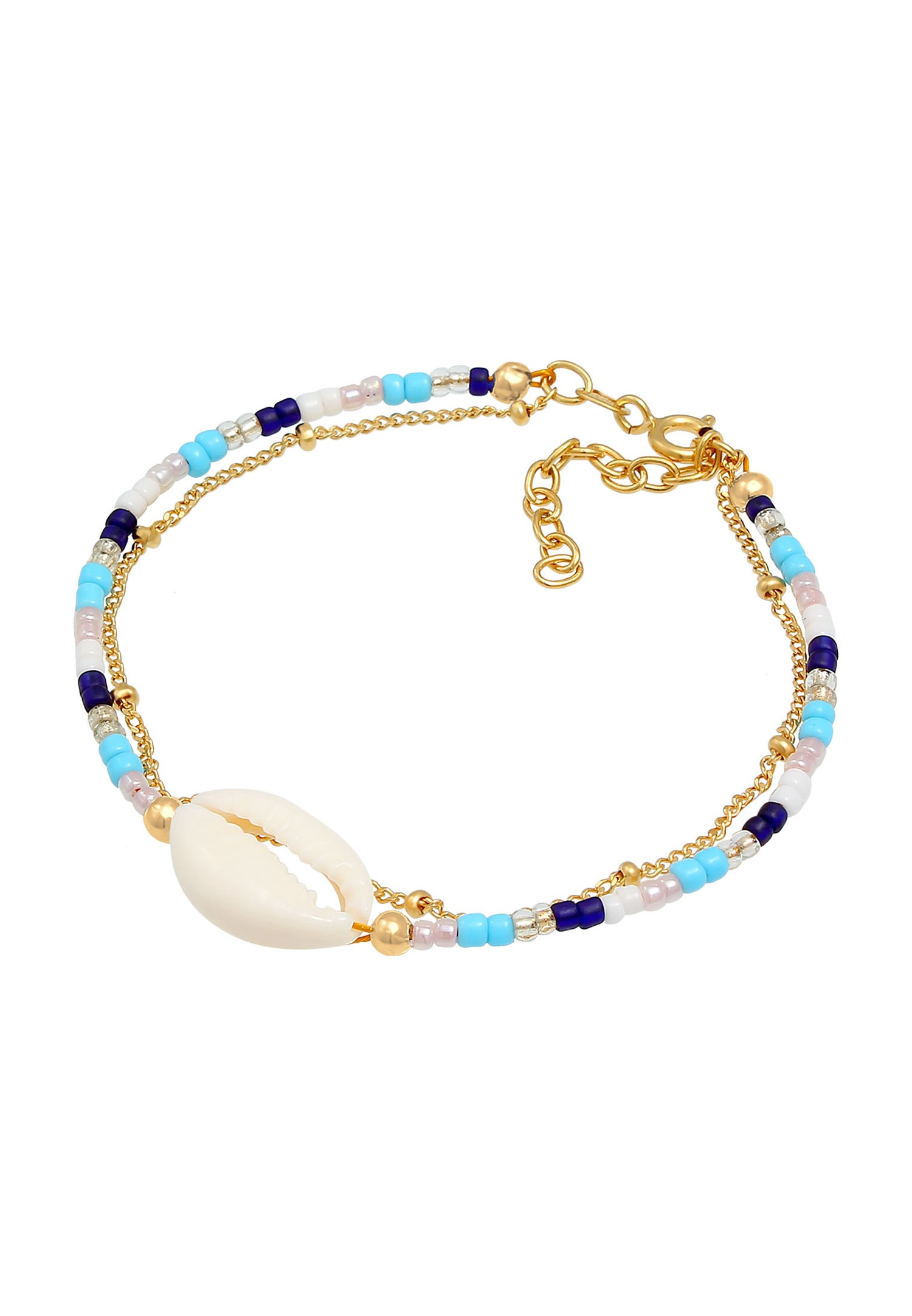 Elli Women's Kauri Shell Ball Necklace Colorful Beads in 925 Sterling Silver Gold Plated