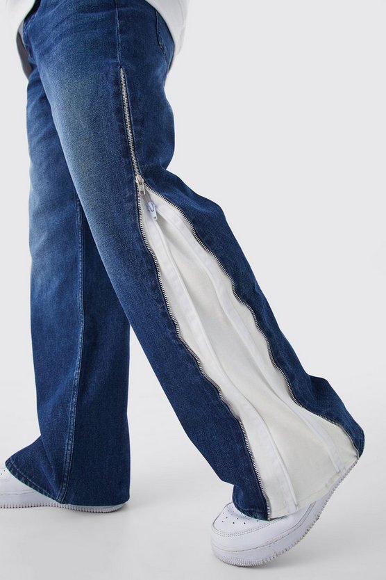 Lockere Kontrast-Jeans mit Reißverschlüssen