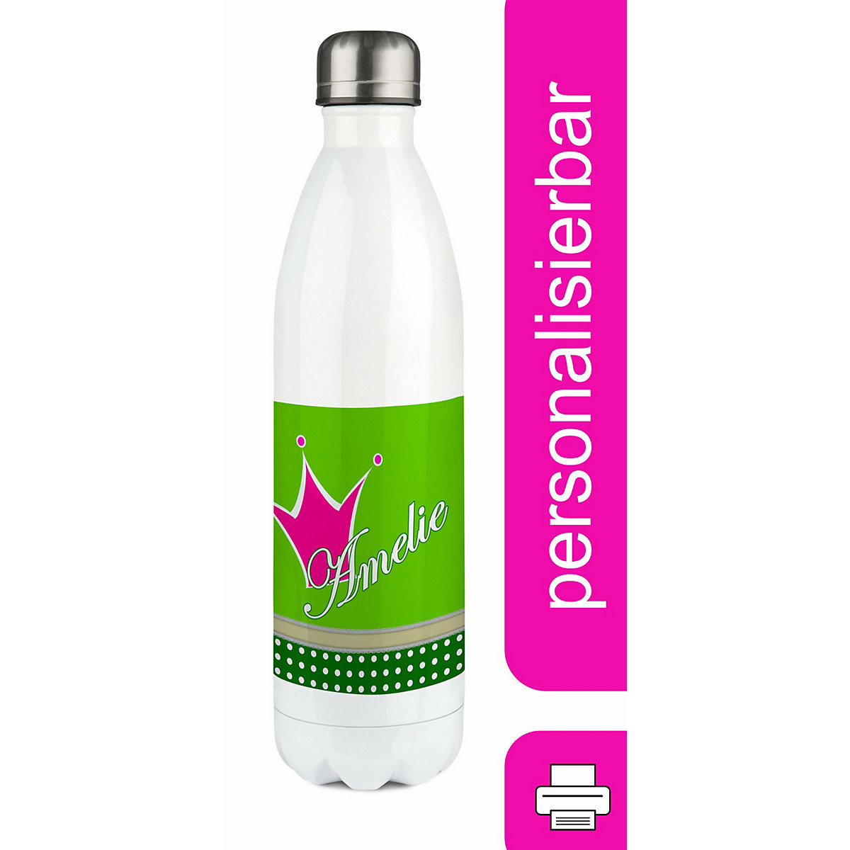 Edelstahl Kinder Thermoflasche / Trinkflasche bunt Krone Farbe pink apfelgrün Spülmaschinenfest, Auslaufsicher, Bruchfest, Doppelwandig, Für Heißgetränke geeignet, Mit Deckel, Isoliert