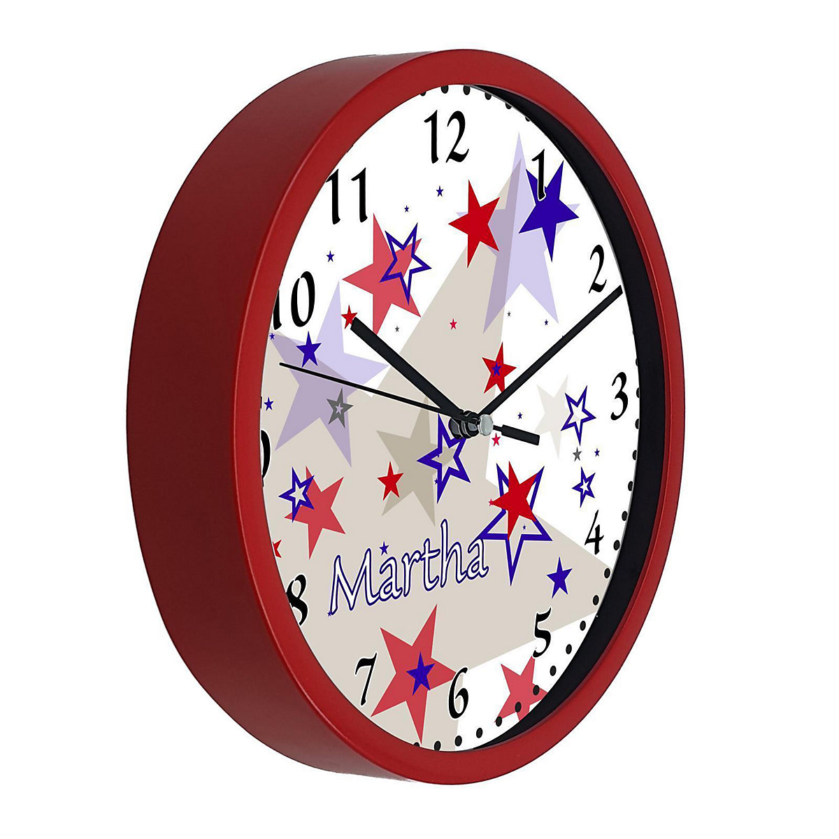 Kinder Wanduhr personalisiert mit Name Sternenhimmel Rot Blau Grau