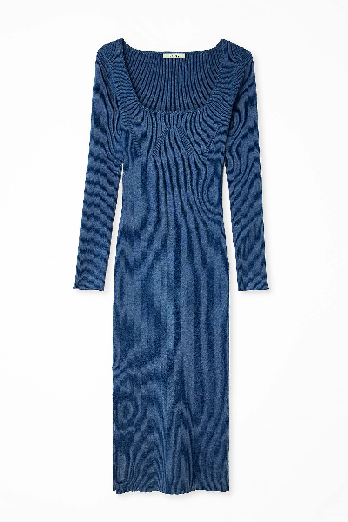Midikleid Kleid mit Schlitz und U-Ausschnitt