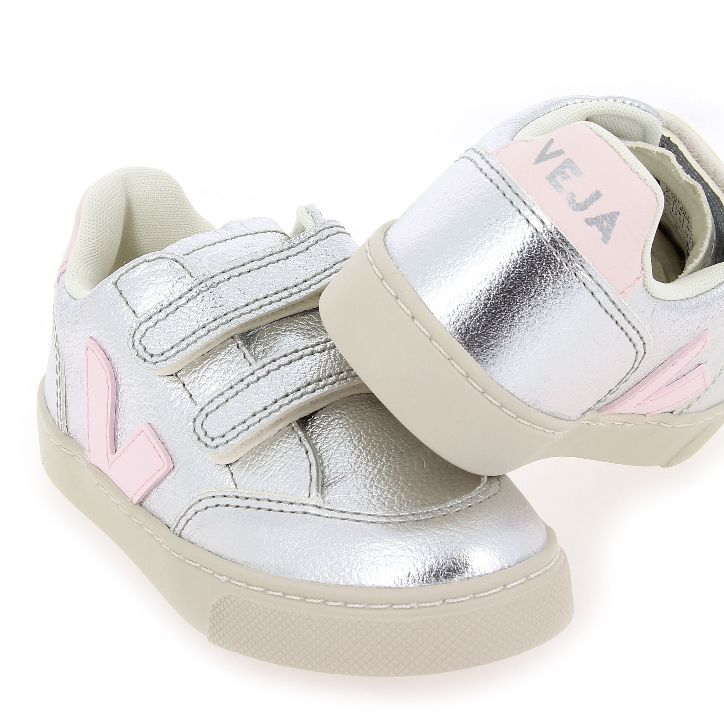 Veja  SMALL V12 VELCRO - Argent Rose