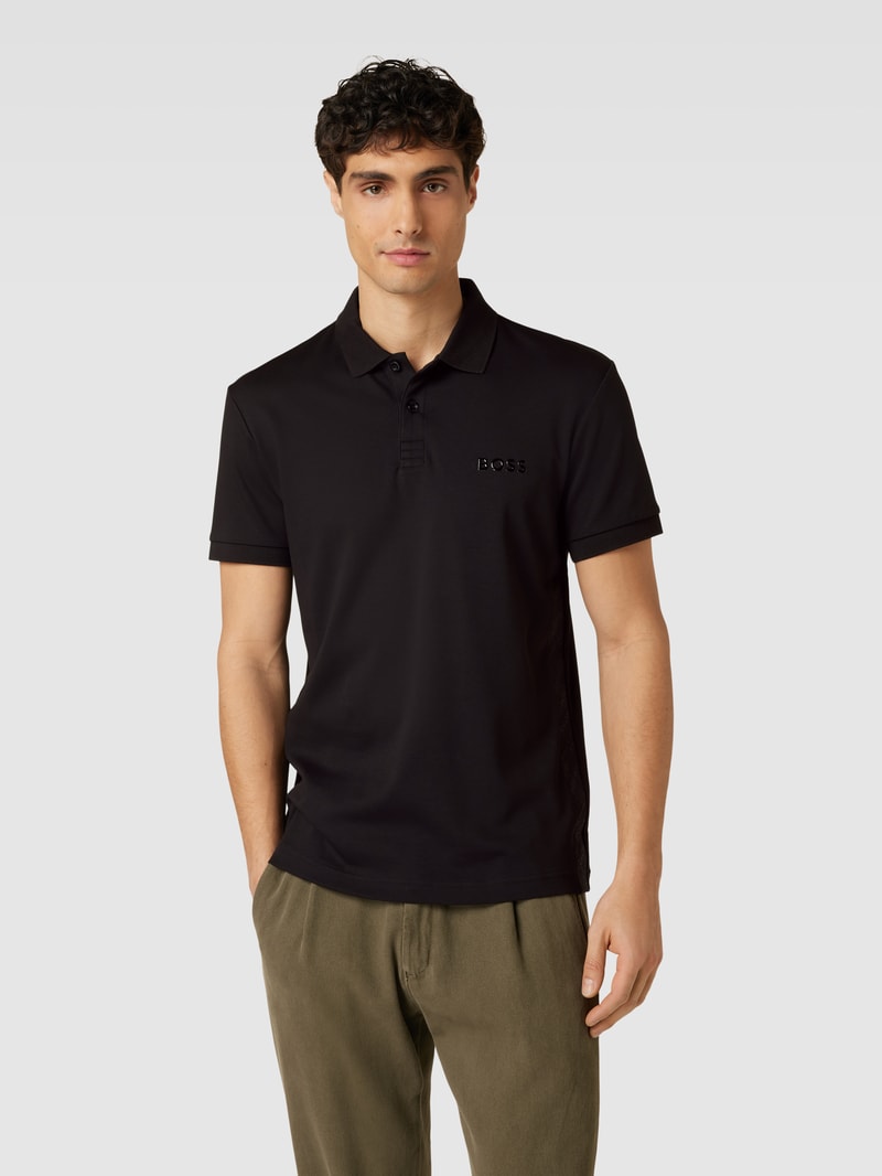 Slim Fit Poloshirt mit Label-Detail Modell 'Paule' in schwarz