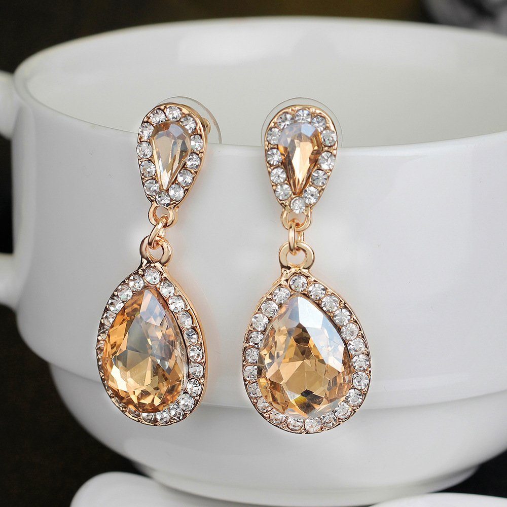 POCHUMIDUU Paar Ohrhänger Champagnerfarbene vergoldete Tropfenohrringe (2-tlg., Für Frauen), Bohème-Stil, Eleganter Schmuck mit Diamantenbesatz