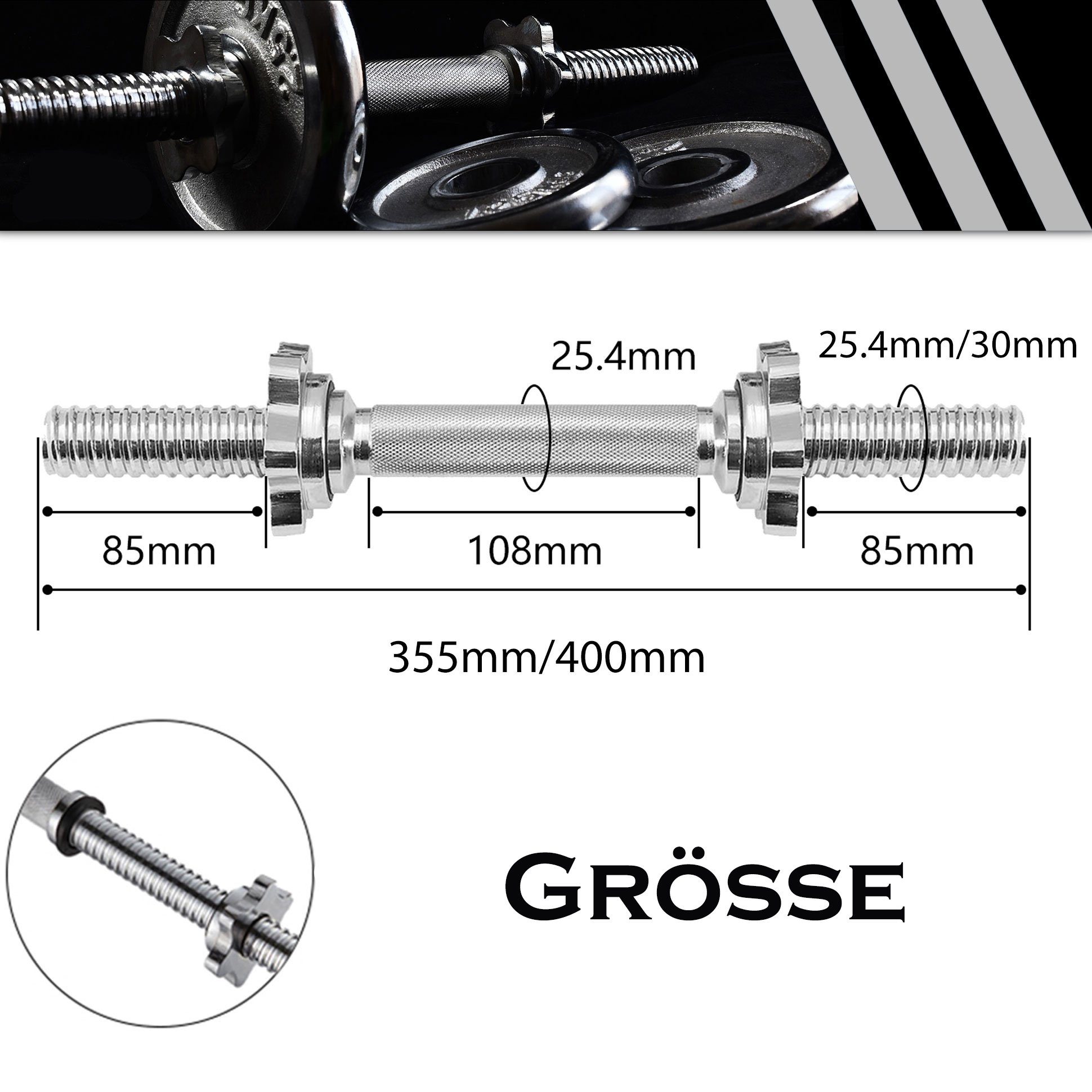 Croch Kurzhantelstange Hantelstange, Eisen, (Set, 1-tlg., einzeln oder 2er Set 35.5cm oder 40cm), Ø 25.4mm 30mm einzeln oder 2er Set mit Sternverschlüssen