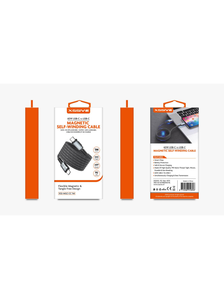 COFI 1453 Xssive Magnetisches Wickelkabel 60W 1m USB-C zu USB-C XSS-MGC-CC1M in Schwarz günstig kaufen onesize