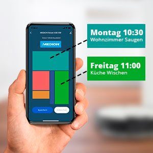 Medion® Nass-Trocken-Saugroboter MD 20040 X40 SW, 30 W, App und Alexa Steuerung, Betriebszeit bis zu 110 min