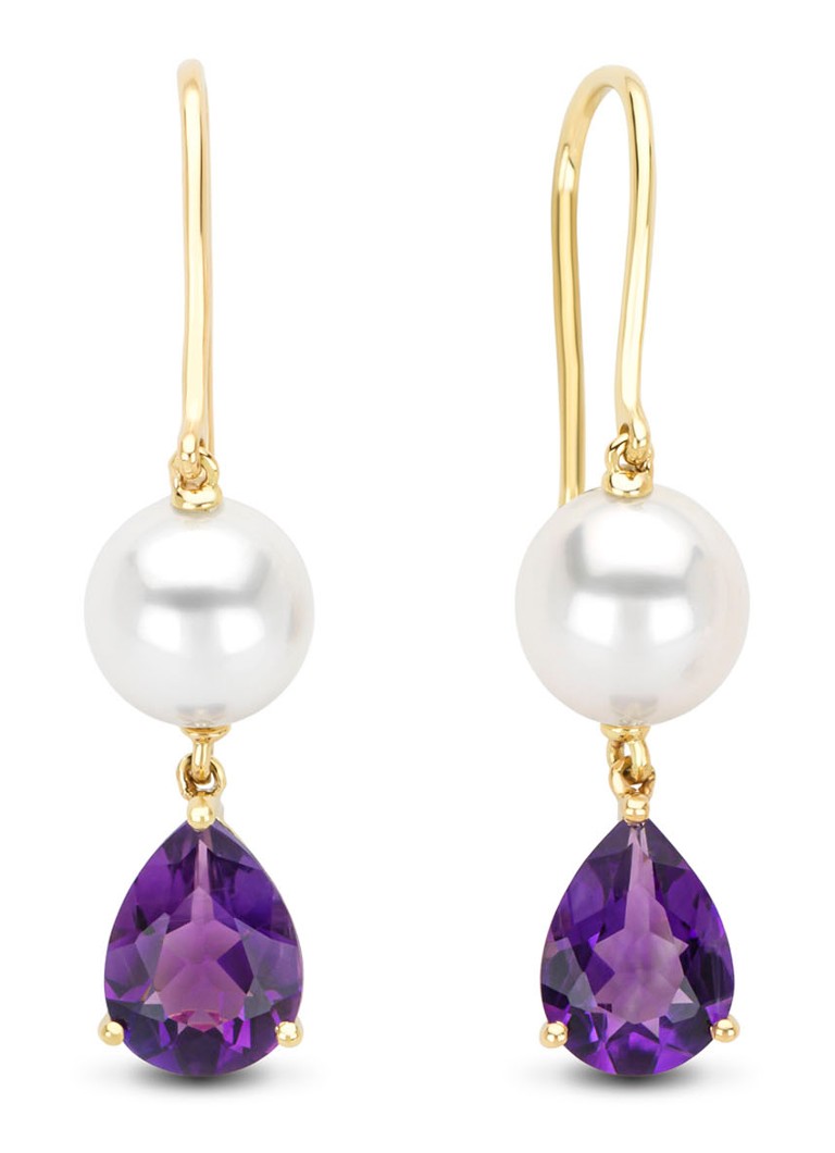 Geltoni auskarai su deimantais „Point“, 1,75 ct violetinis ametistas, „Riviera“