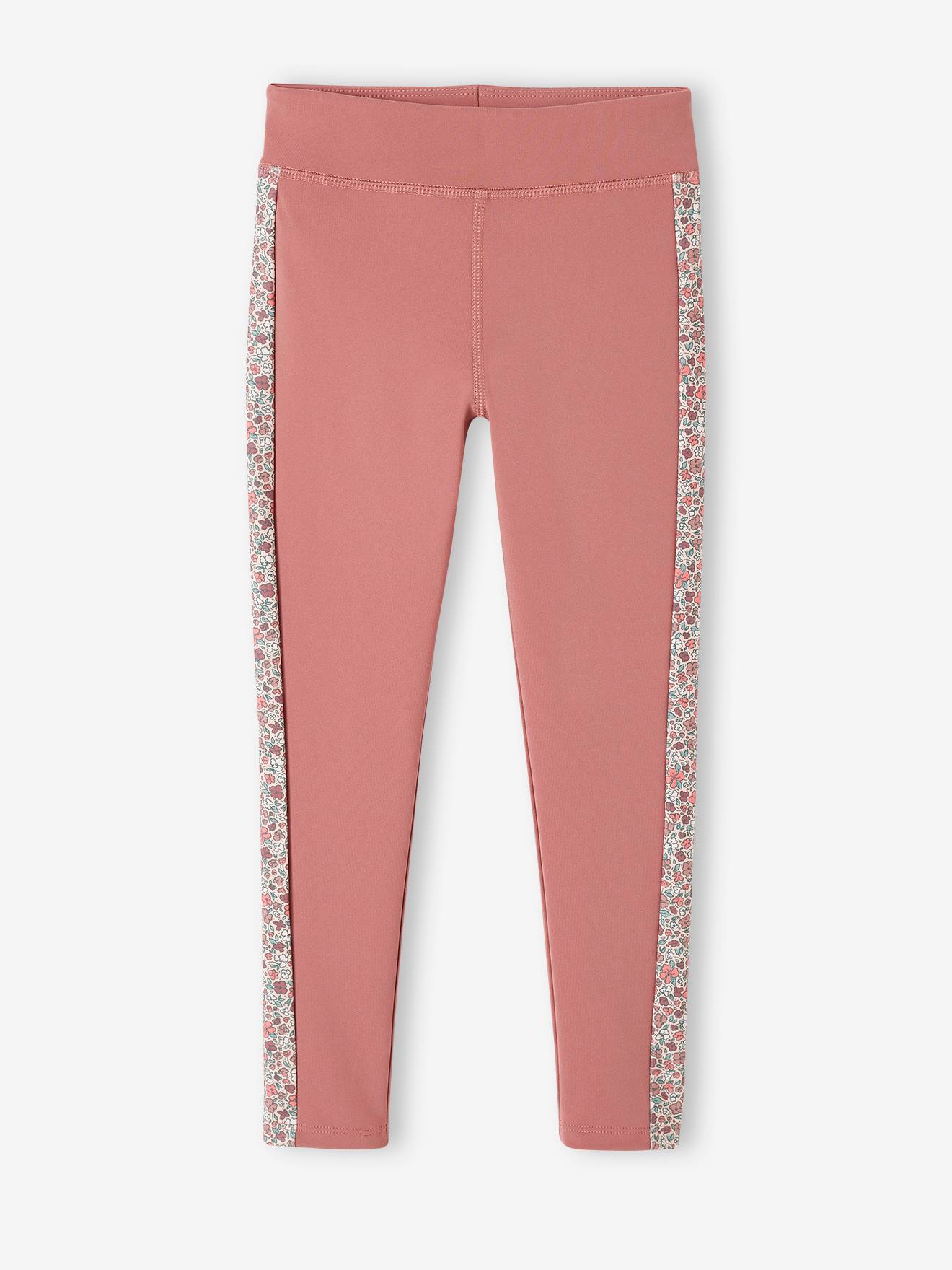 Legging sport matière technique fille bandes côtés vieux rose