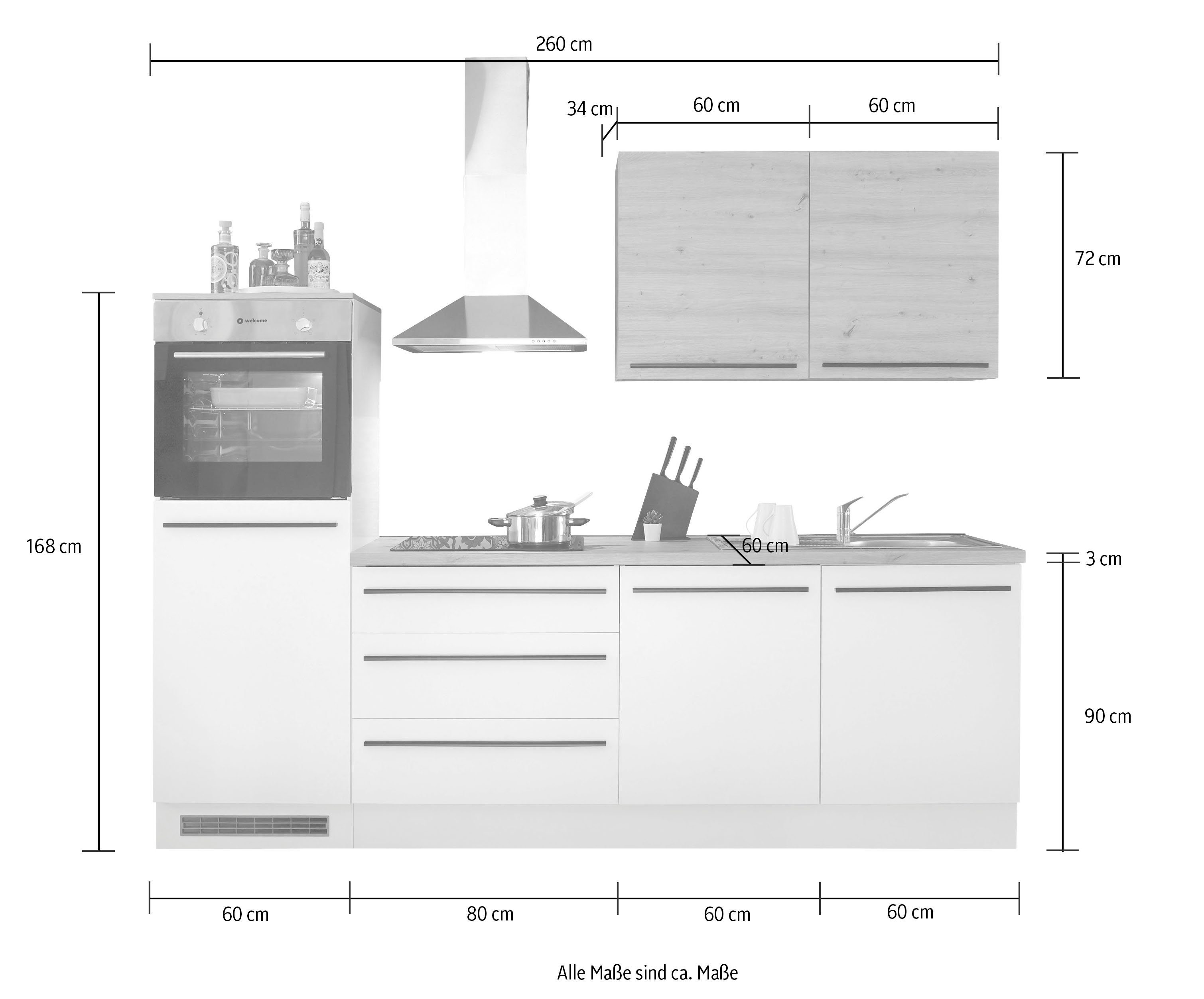BASIC by Balculina Küchenzeile Noah, Breite 260 cm, wahlweise mit E-Geräten