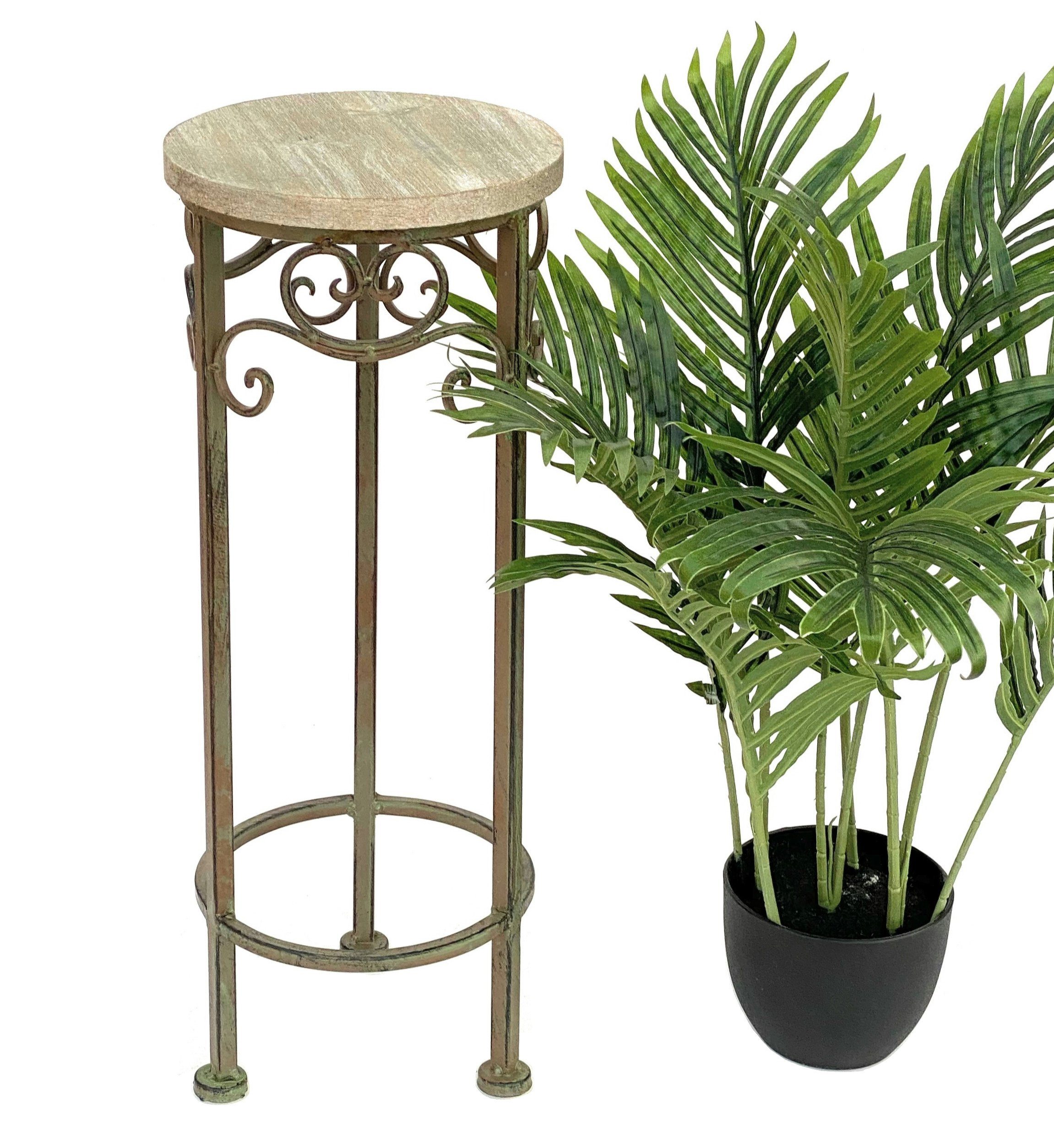 DanDiBo Blumenhocker Blumenhocker Metall Rund Blumenständer 11135 Beistelltisch Pflanzenständer Holzablage Blumensäule