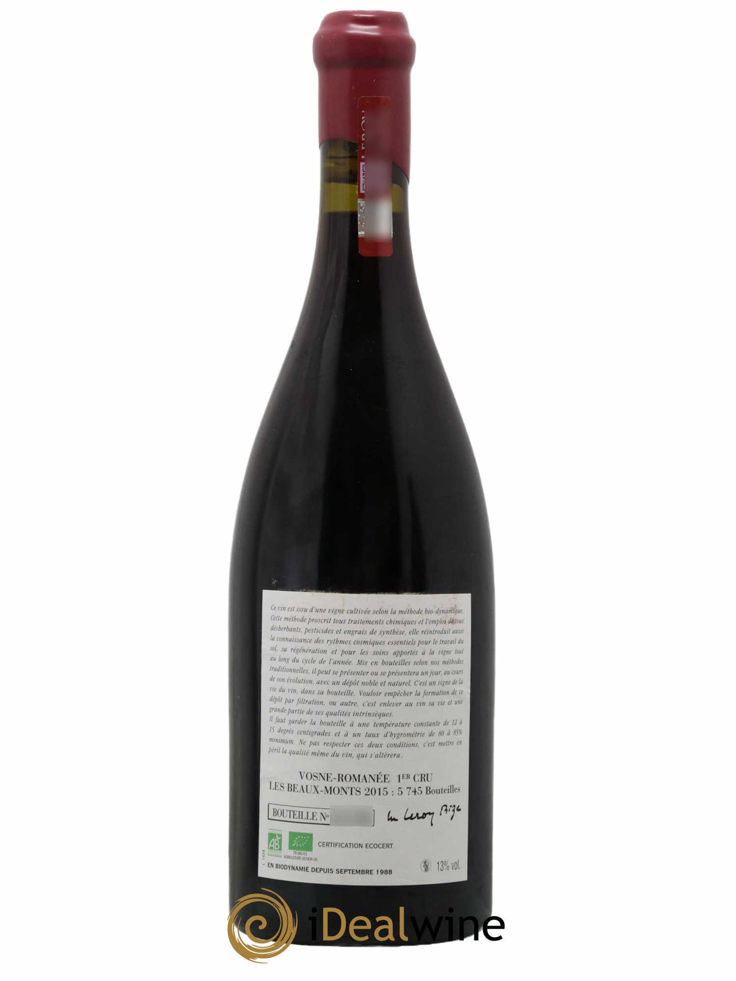 Vosne-Romanée 1er Cru Les Beaux-Monts Leroy (Domaine)  2015 - Lot de 1 Bouteille