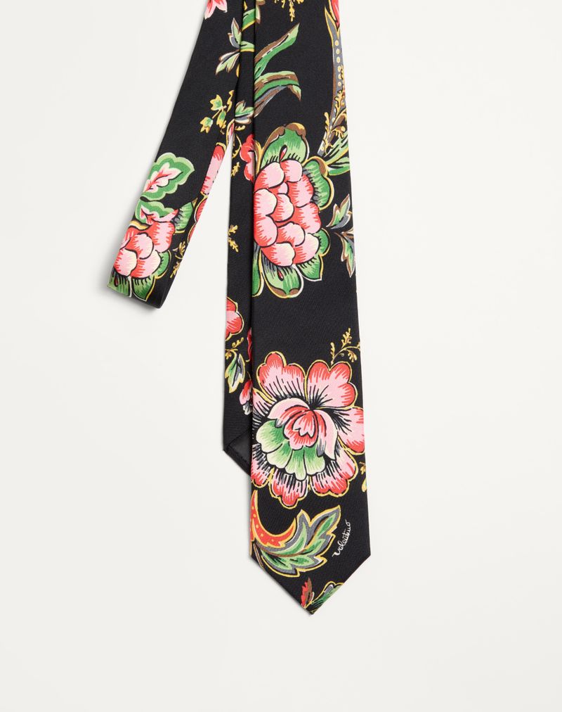 Zijden stropdas met bloemenmotief van papier