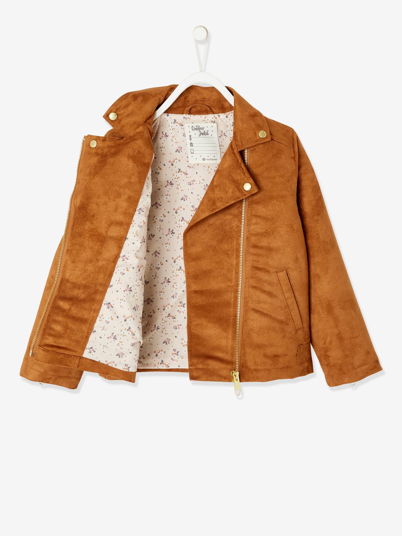 Vertbaudet Mädchen Bikerjacke, Velours - braun