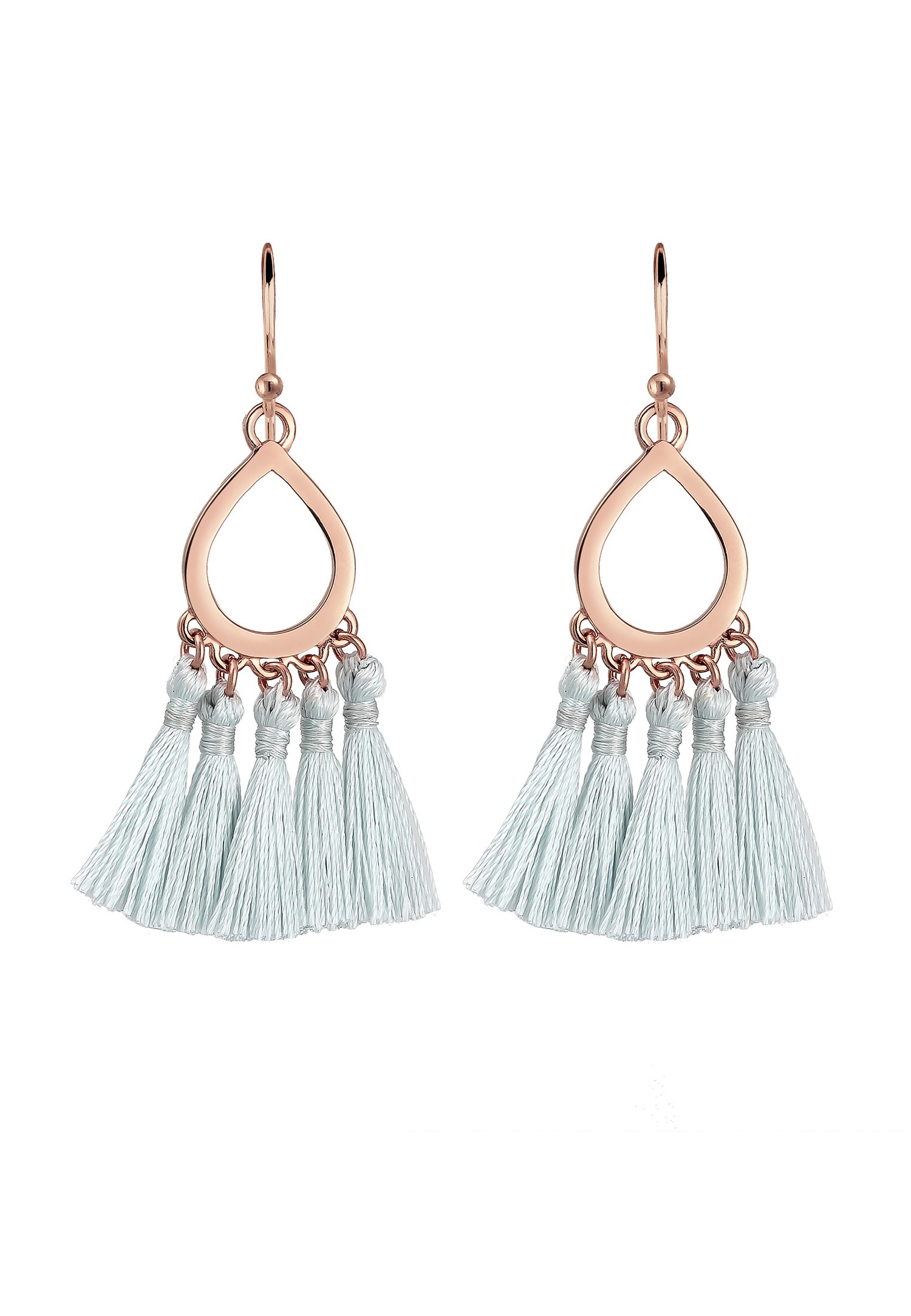 Orecchini pendenti Elli a forma di goccia, stile boho festival, con nappine blu, per donna (925/1000) Argento