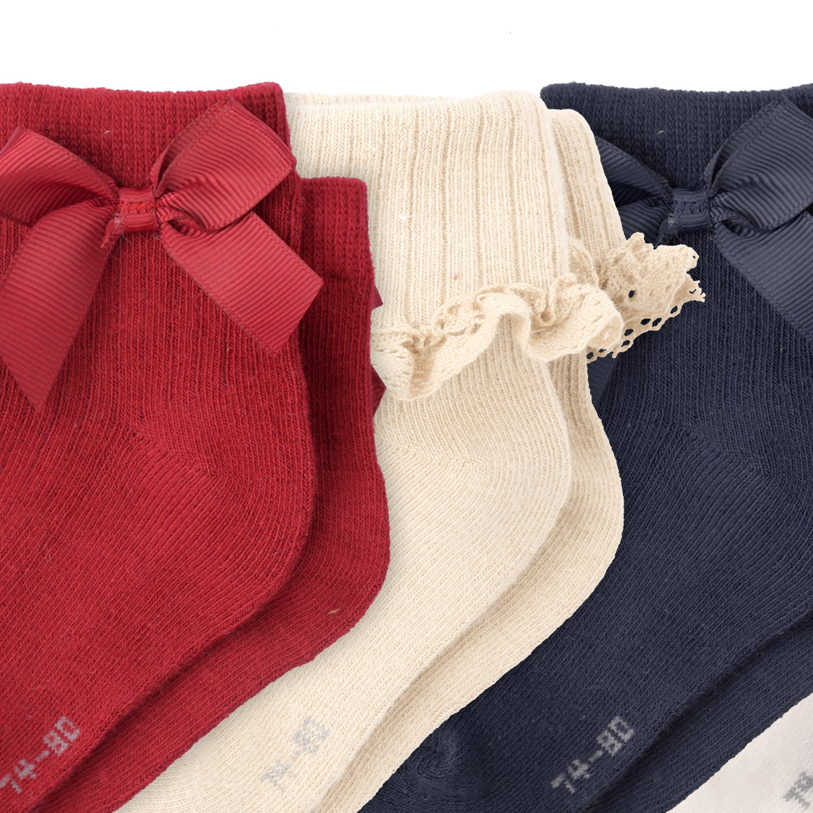 5 Paar Baby Socken im festlichen Dessin dunkelrot / dunkelblau / beige
