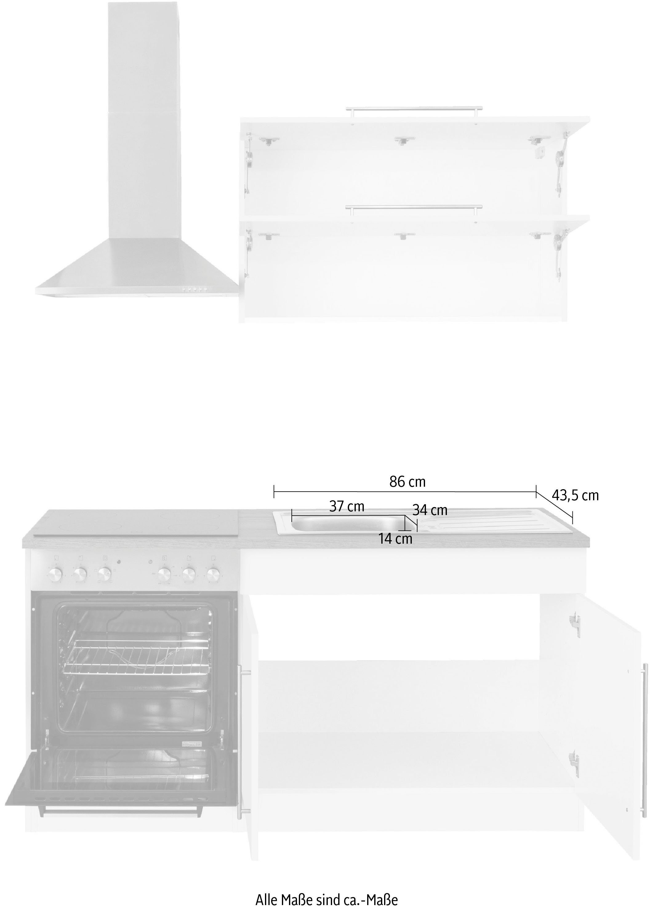 HELD MÖBEL Küchenzeile Samos, mit E-Geräten, Breite 160 cm