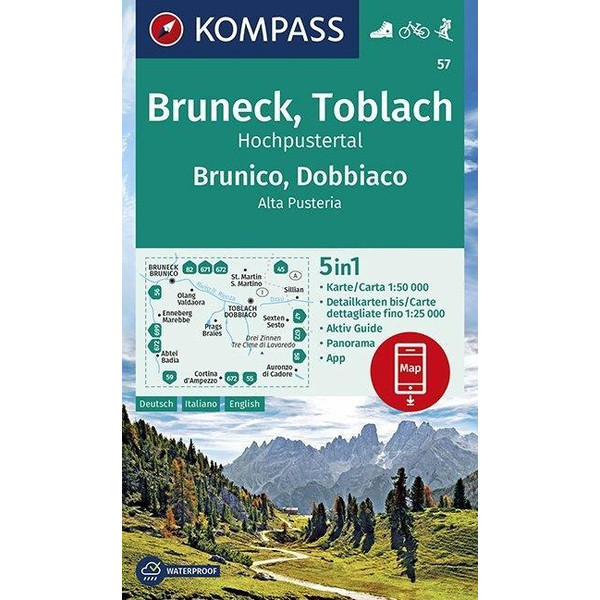 KOMPASS Wanderkarte Bruneck, Toblach, Hochpustertal / Brunico, Dobbiaco, Alta Pusteria 1:50 000 - Wanderkarte