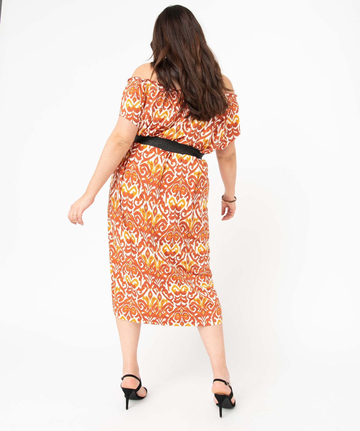 Robe femme grande taille en maille extensible et col smocké imprime | GEMO