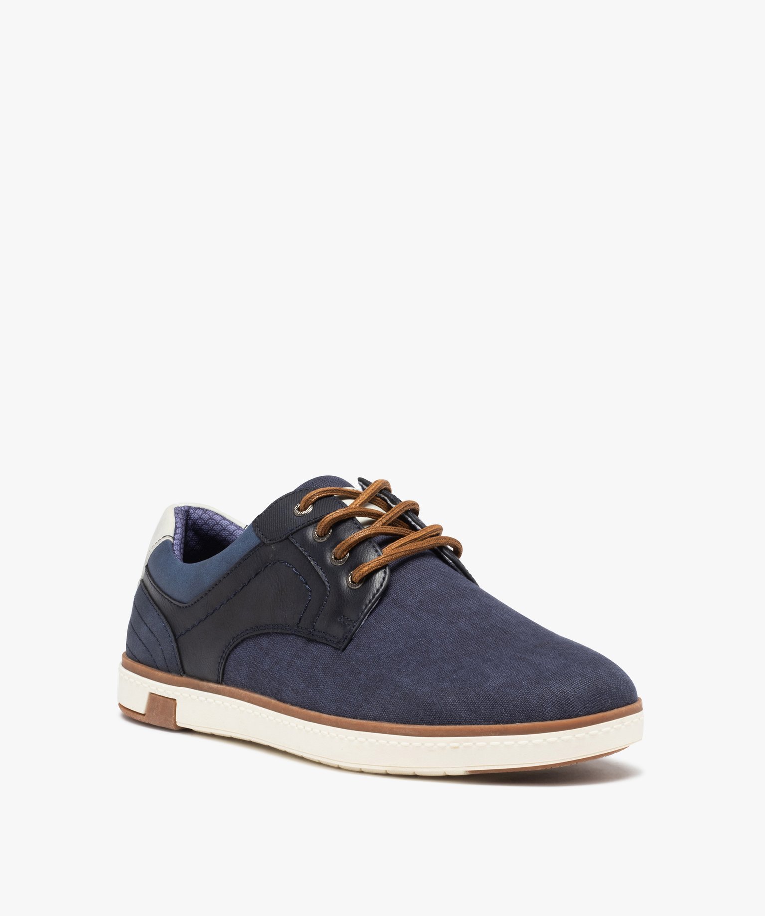Derbies homme dessus toile à semelle contrastée bleu | GEMO