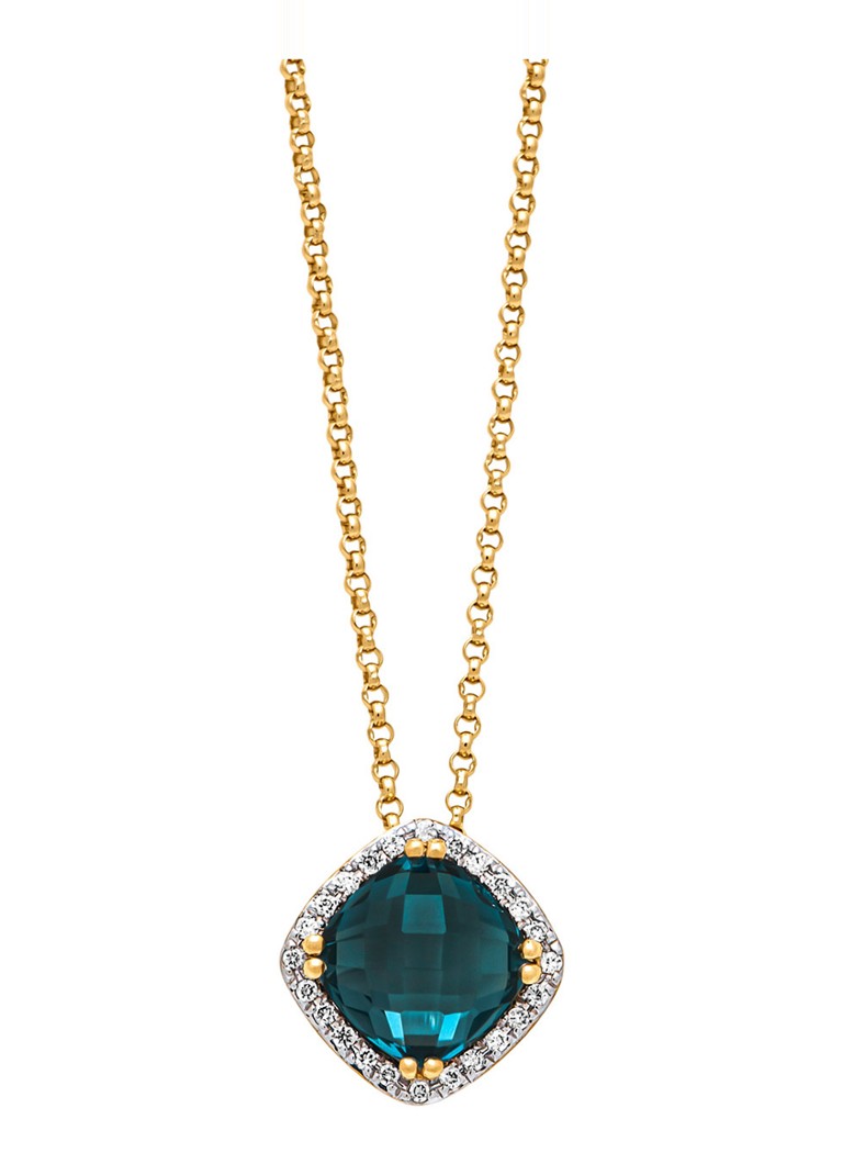 Diamond Point Yellow Gold Pendant, 1.96 ct London Topaz, Fiesta