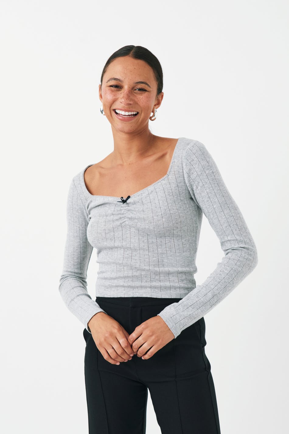 Pointelle bow top