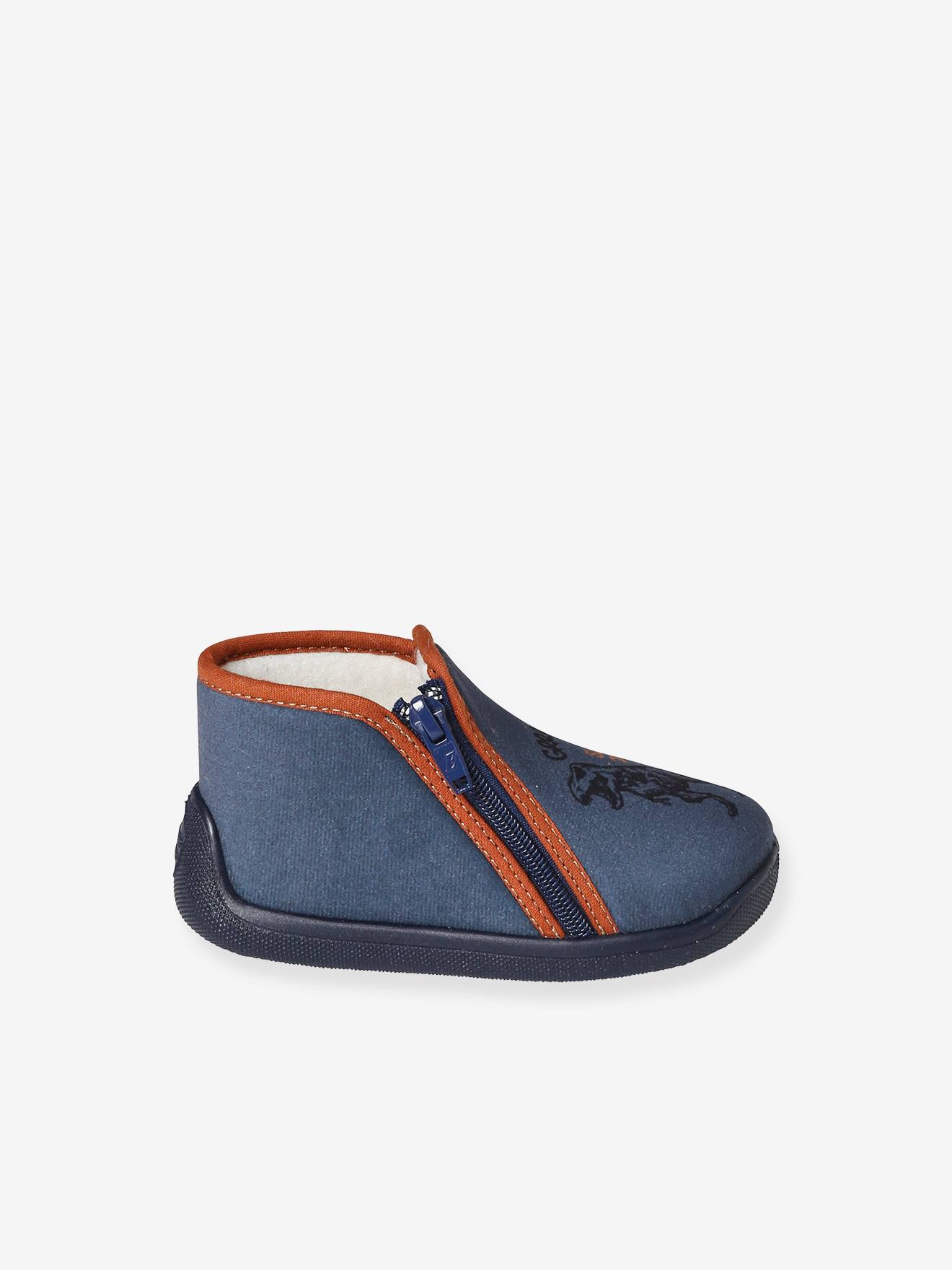 Vertbaudet Baby Stoff-Hausschuhe mit Reißverschluss - blau