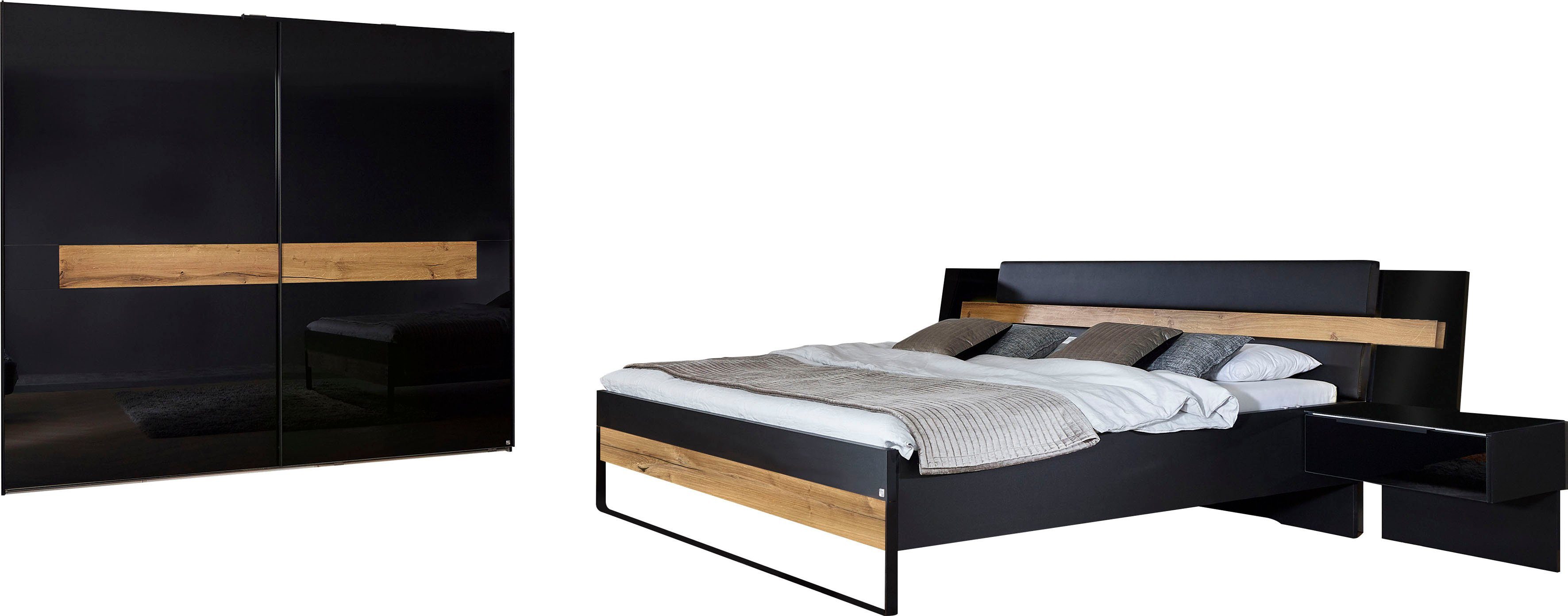 rauch Schlafzimmer-Set Mayla, Set 6-tlg.: Schrank, Bett 180x200 cm, 2 Hängenachttische, 2 Paneele