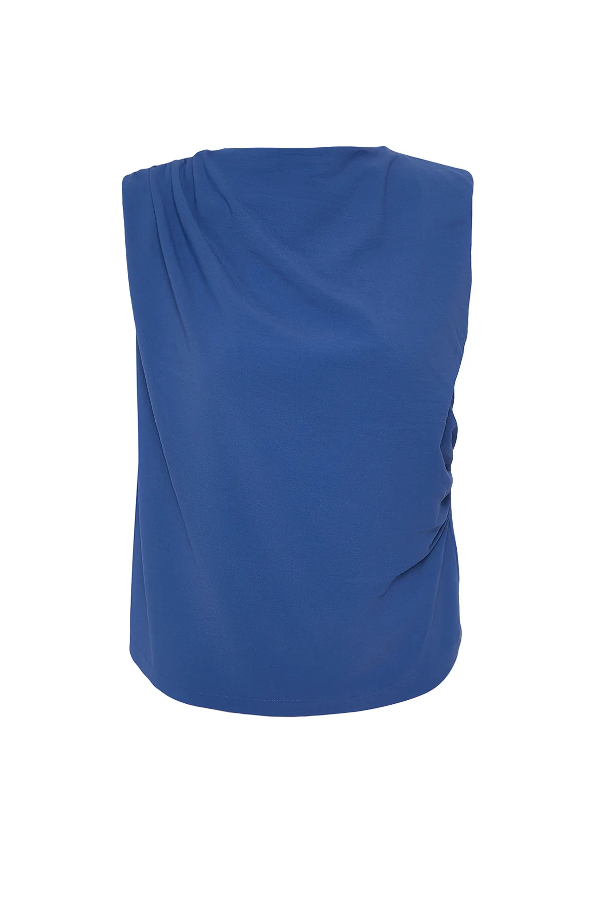Trendyol Collection  Marineblaue geraffte Webbluse TWOSS24BZ00343