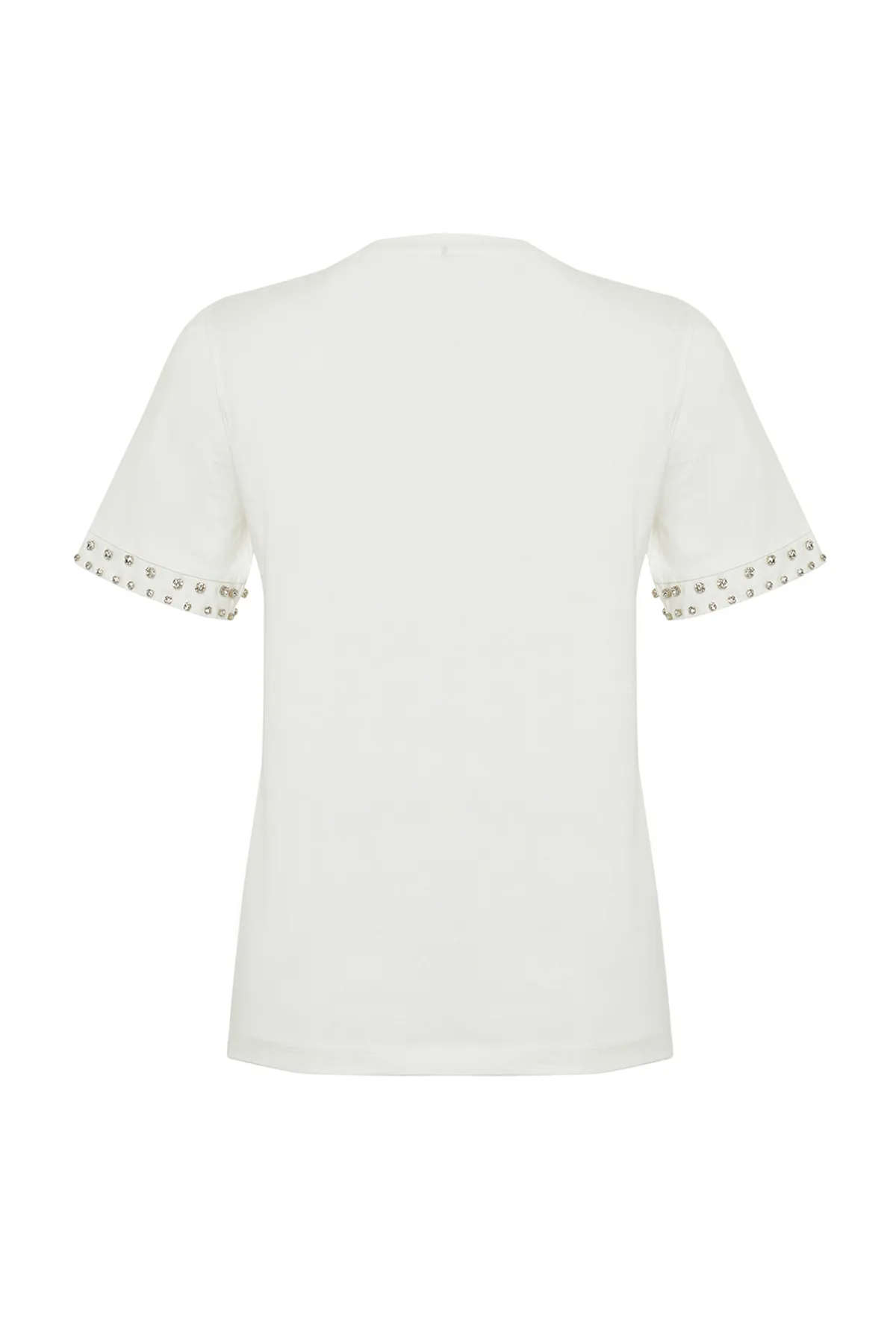 Trendyol Collection  White Stone Accessoire Detailliertes Strick-T-Shirt mit regelmäßigem Muster TWOSS24TS00070