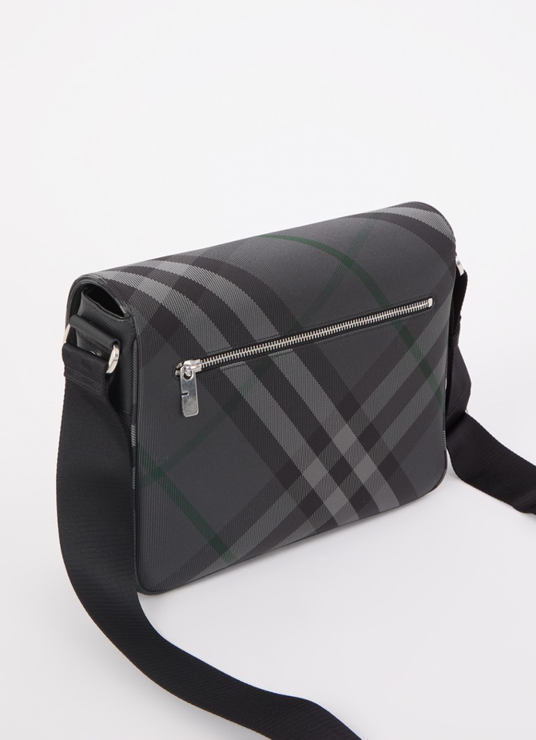 Sac bandoulière Burberry Grid Messenger à motif à carreaux et détails en cuir de veau