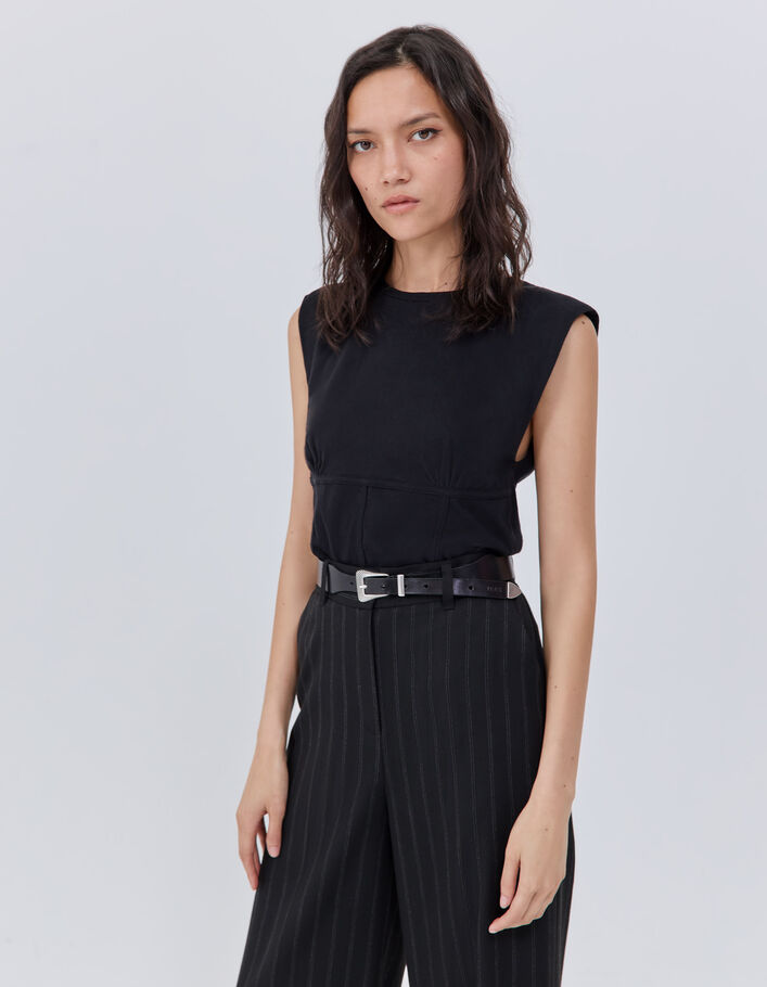 Tee-shirt noir effet corset Femme
