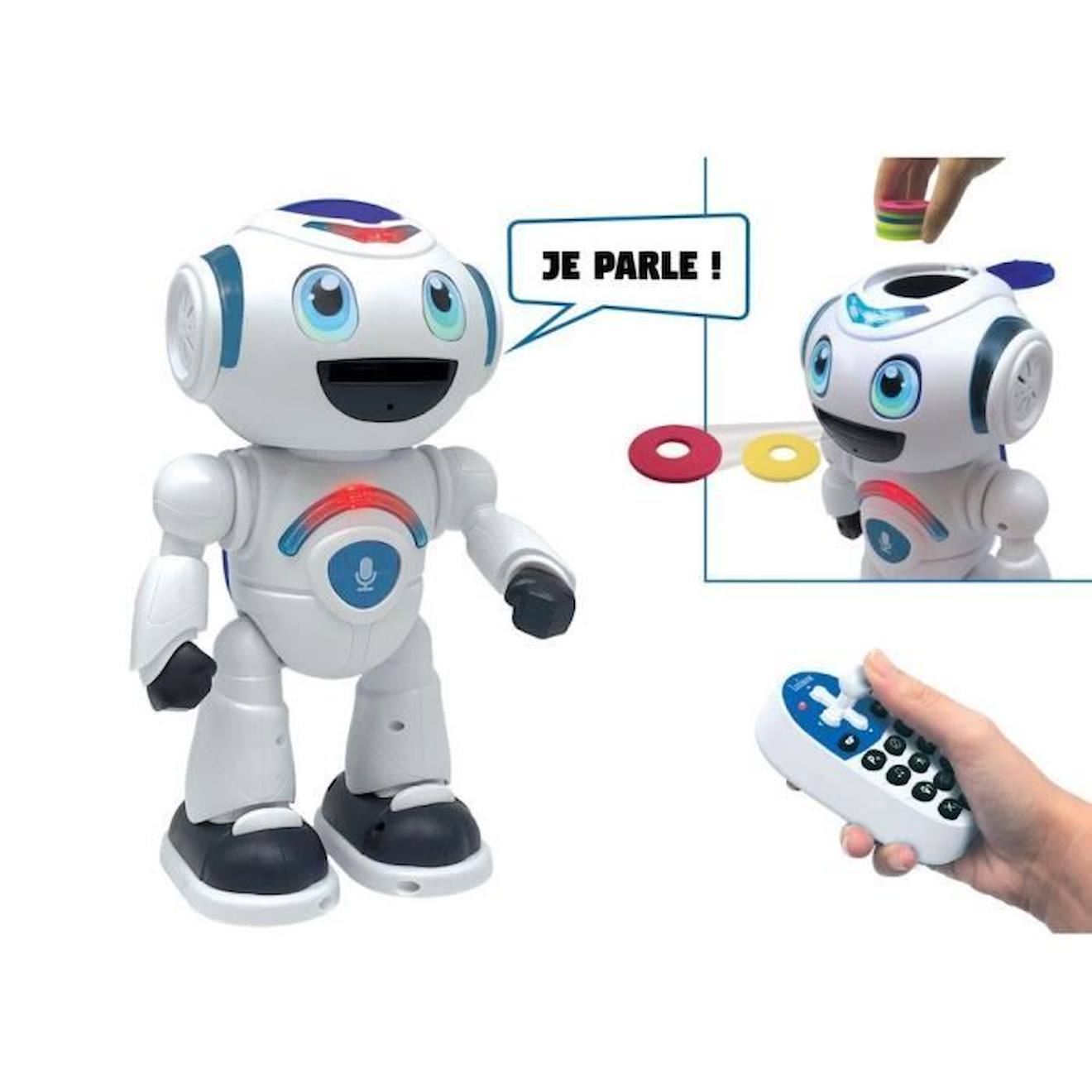 POWERMAN® MASTER Robot Programmable avec Quiz, Musique, Jeux, lancer de disque et télécommande (Français) blanc