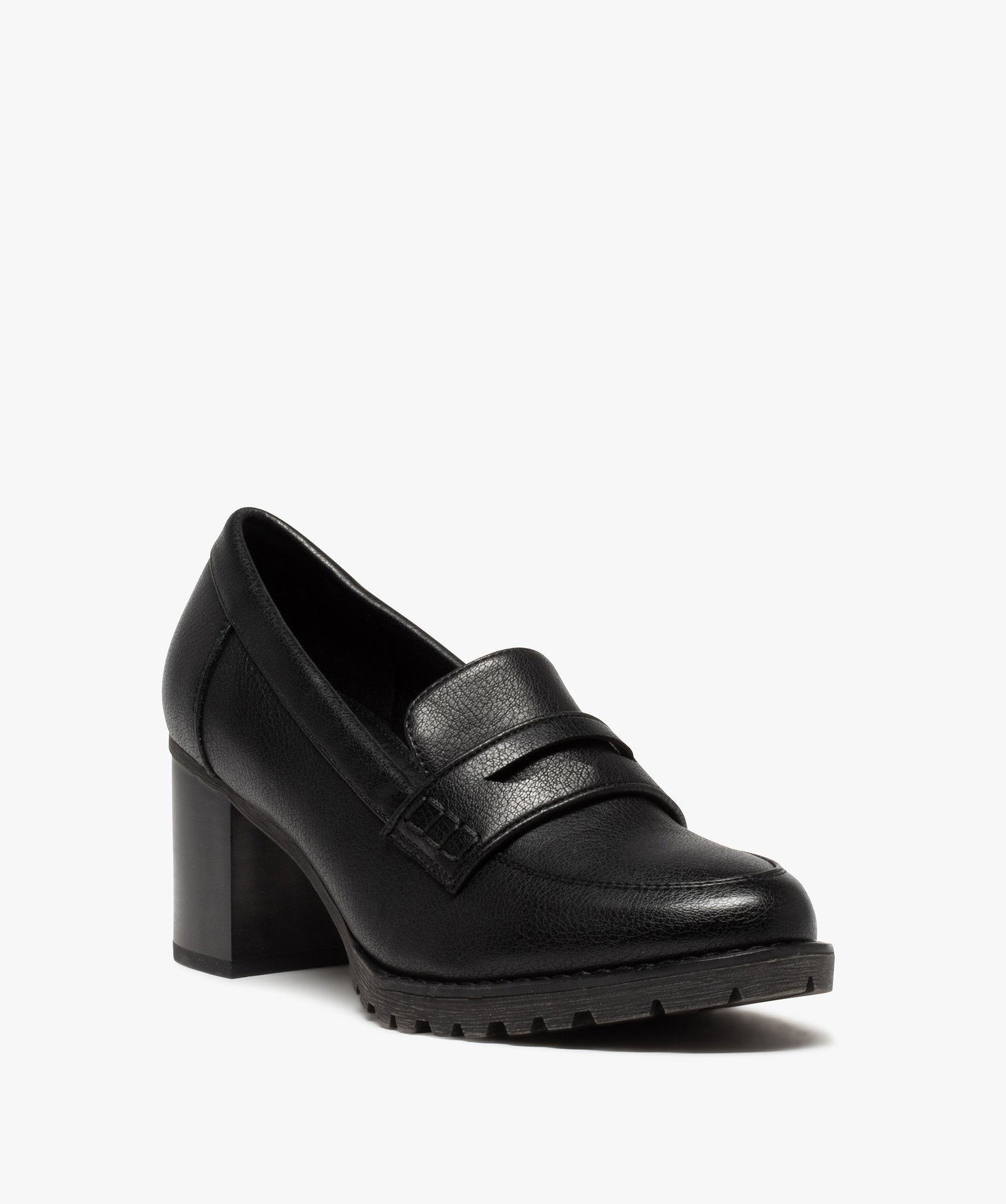 Mocassins femme unis à talon carré noir | GEMO