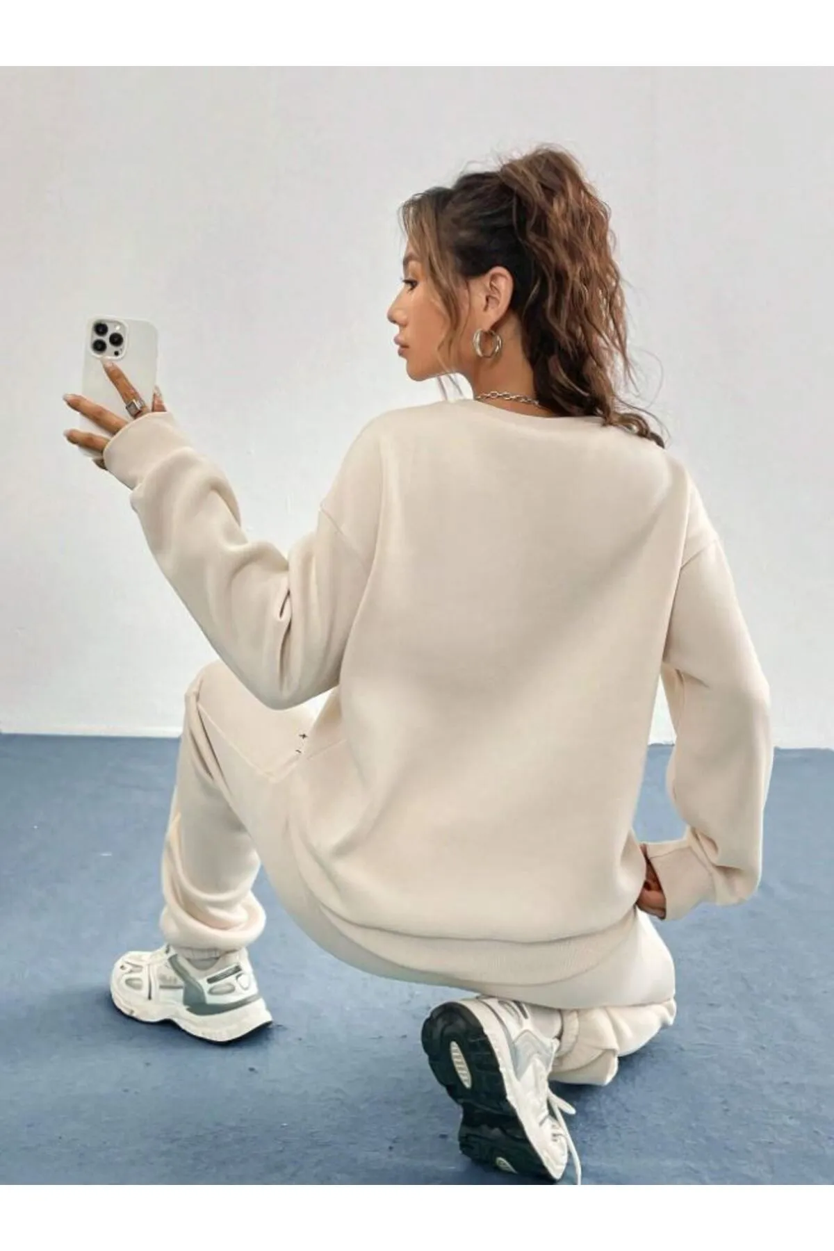 Know  Beiges 1898 Brooklyn bedrucktes Oversize-Trainingsanzug-Set mit Unter- und Oberteil für Damen