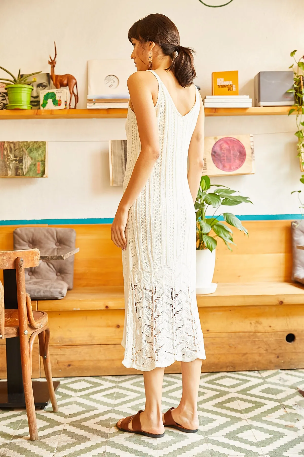 Olalook  Ecru gefüttertes Sommerstrickkleid für Damen ELB-19001113