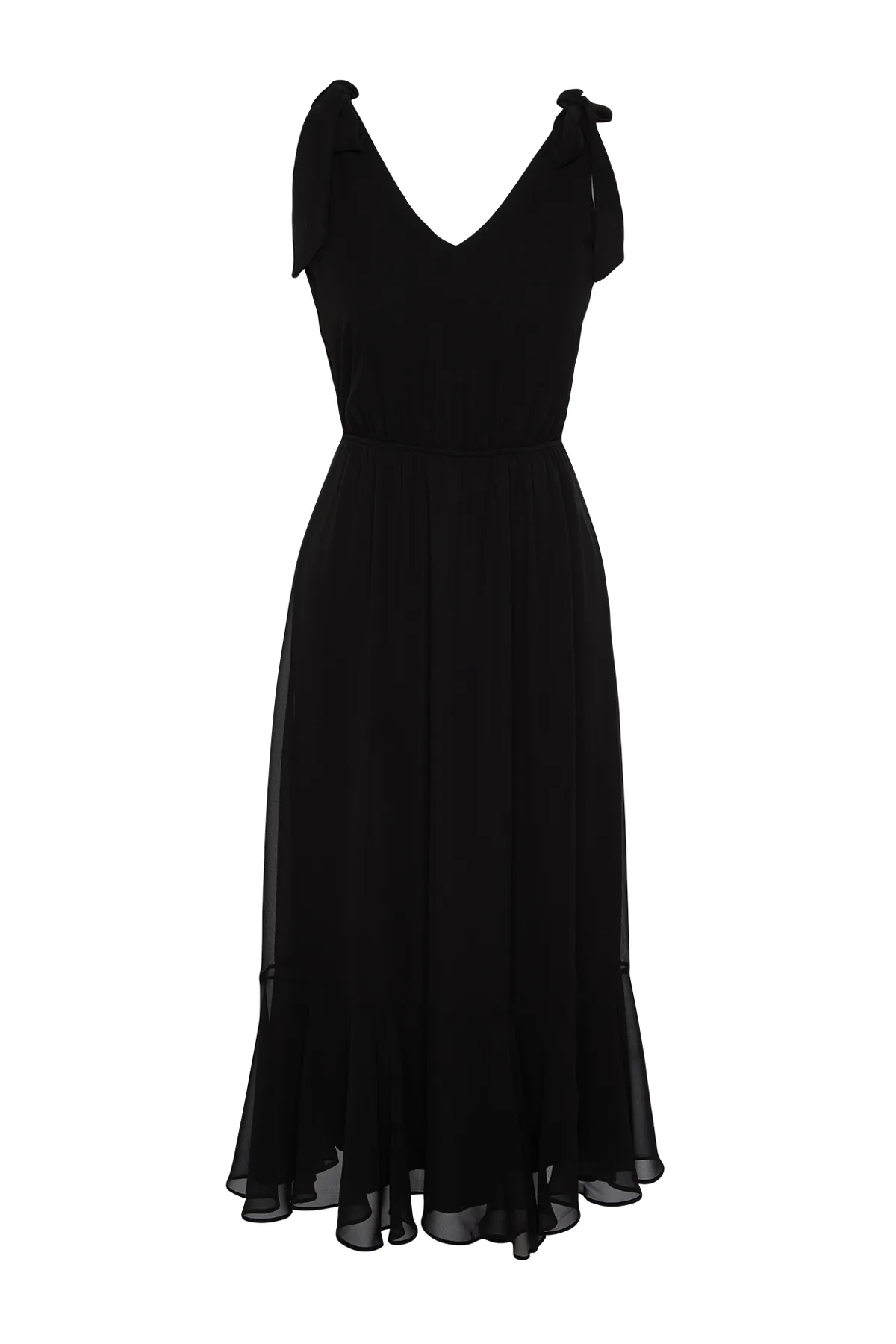 Trendyol Collection  Schwarzes A-Linien-Maxikleid aus gewebtem Chiffon mit elastischer Taille und Futter TWOSS24EL00804