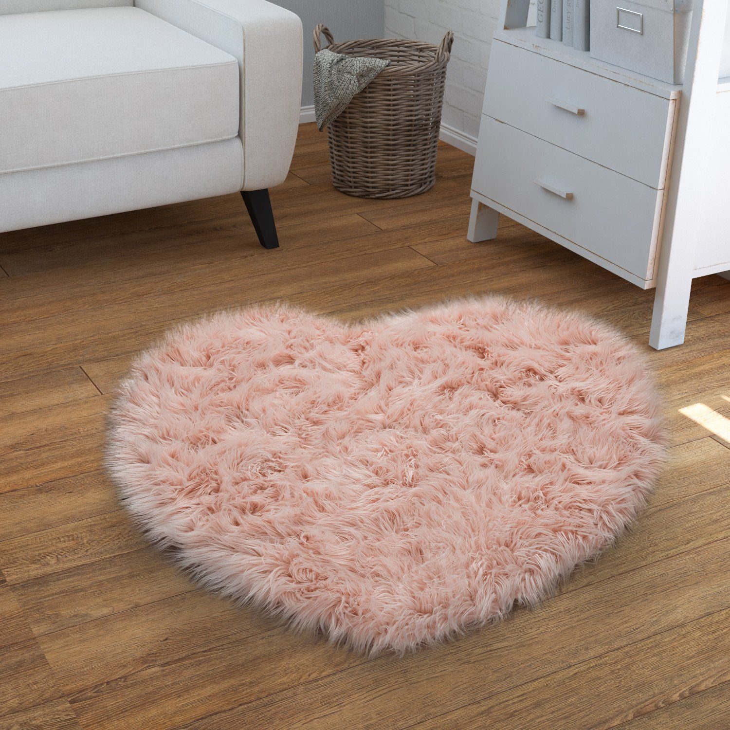 Fellteppich Wohnzimmer Hochflor Teppich Kunst-Fell Design, TT Home, rund, Höhe: 64 mm