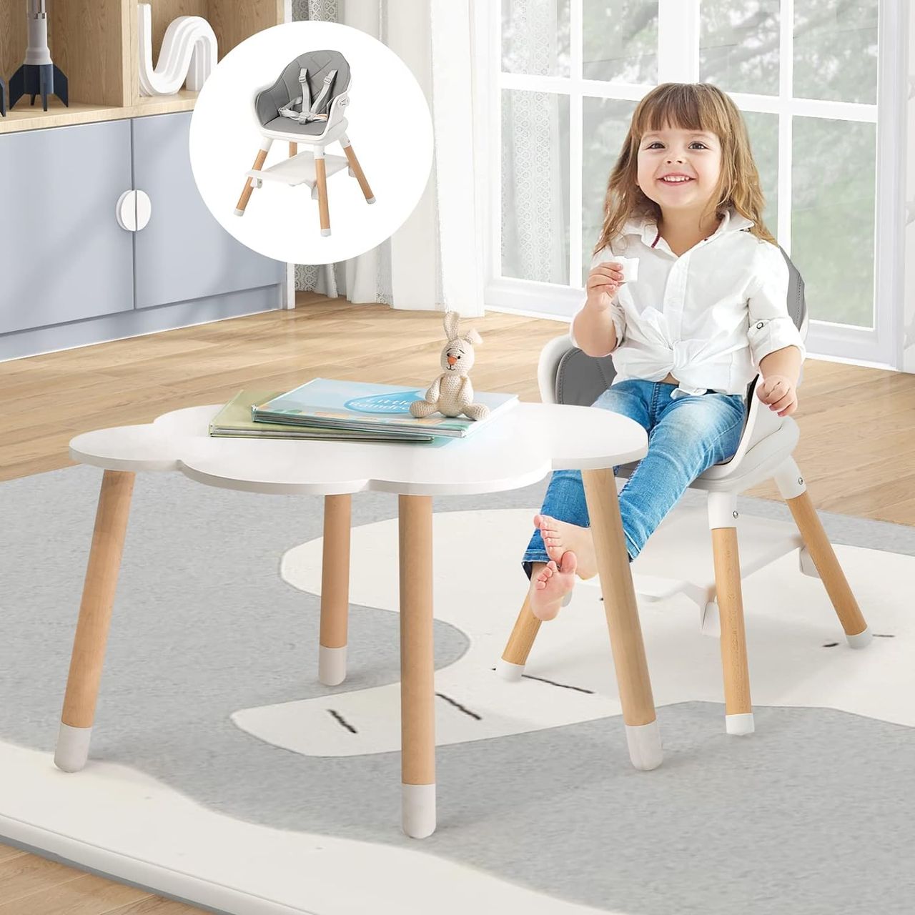 Costway 6 in 1 Babyhochstuhl aus PP & Buchenholz