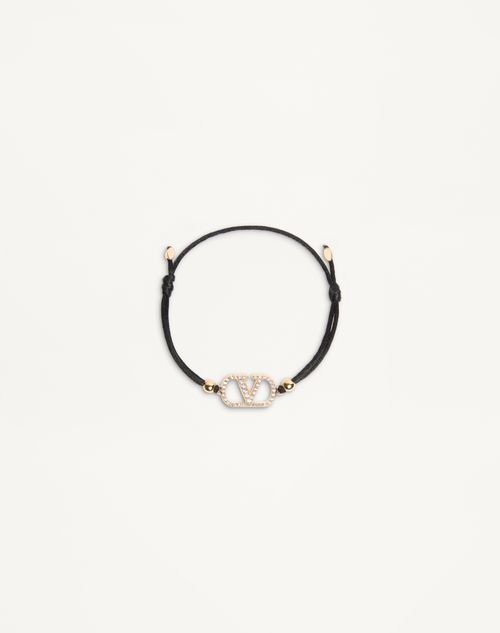 Pulseira Valentino com o logotipo V em algodão e cristais Swarovski®