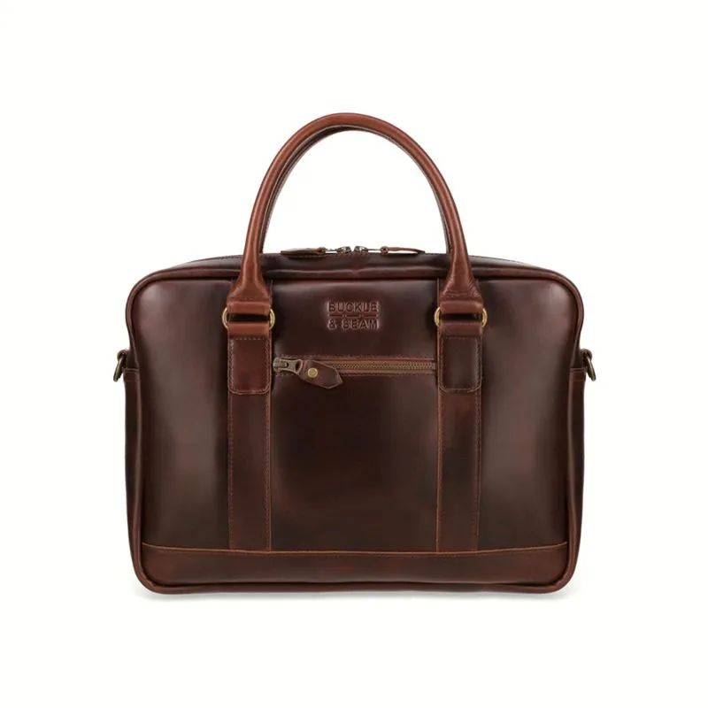 Buckle & Seam Leder Business Briefcase Everett - Braun \/ Blau