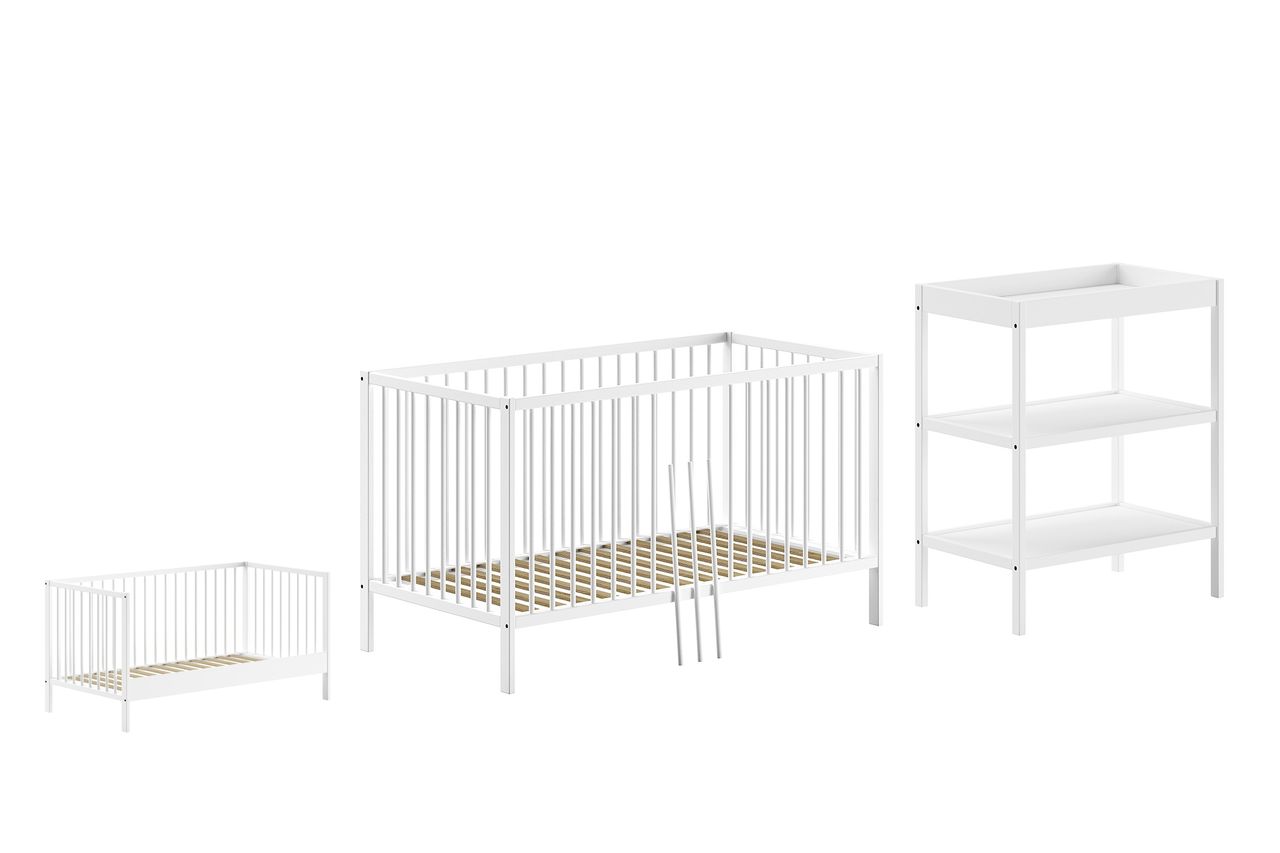 VIPACK Vipack - DINO Set best. aus Baby/Juniorbett und Wickelregal, Buche massiv weiß lackiert