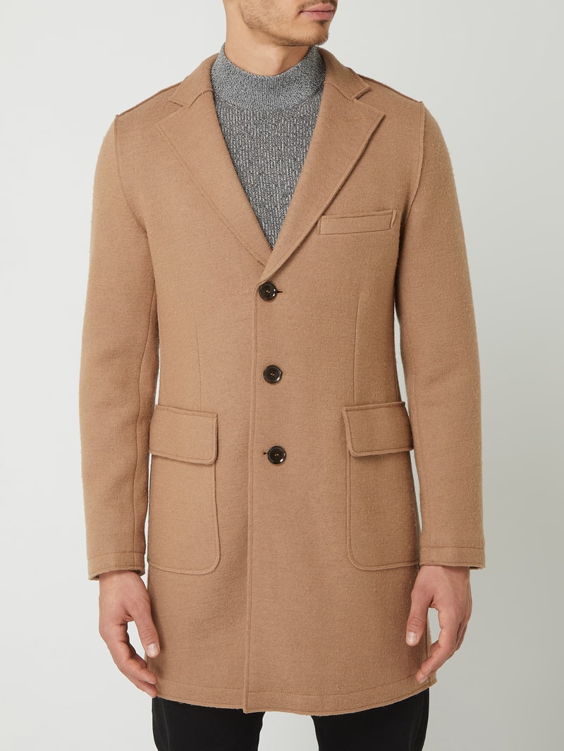 Wollmantel aus Schurwollmischung in camel