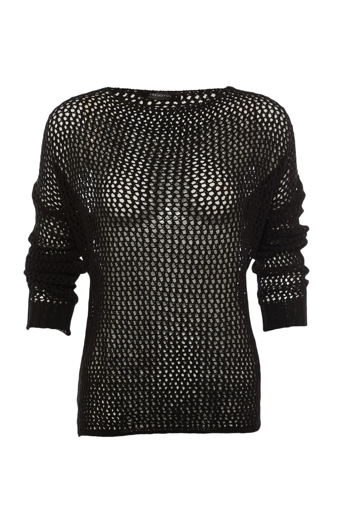 Trendyol Collection  Schwarzer, durchbrochener/perforierter Strickpullover aus Baumwolle mit extra weiter Passform TWOAW20FV0184