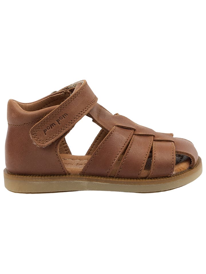 POM POM Leder-Halbsandalen in Hellbraun günstig kaufen