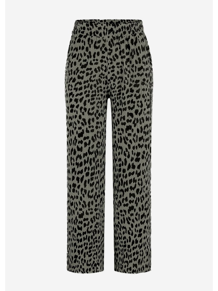 SASSYCLASSY Musselin Pants mit weitem Bein in Leo-Print in Khaki günstig kaufen