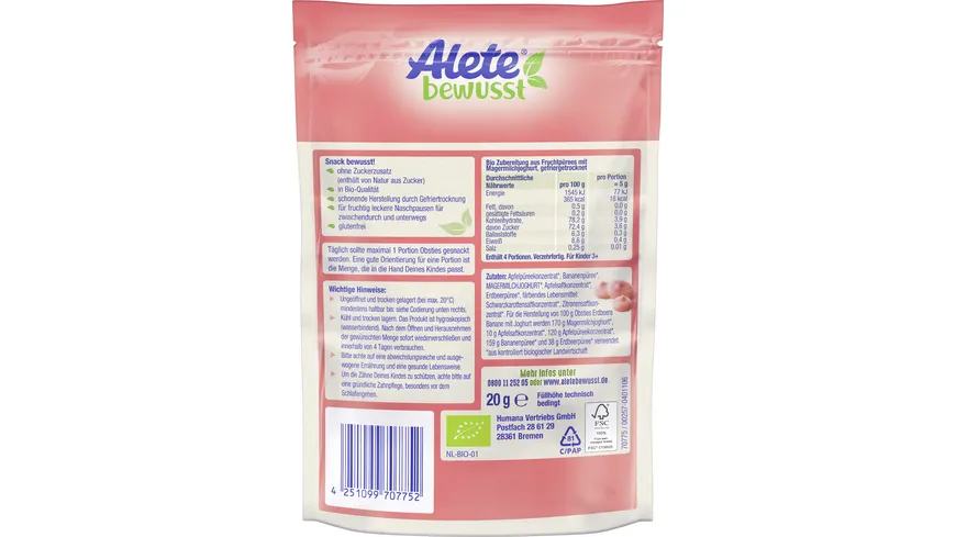 Alete bewusst Obsties Erdbeere Banane mit Joghurt 20 g